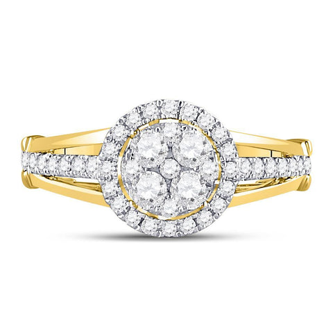 14kt Yellow Gold Round Diamond Cluster Bridal Wedding Engagement Ring 3/4 Cttw