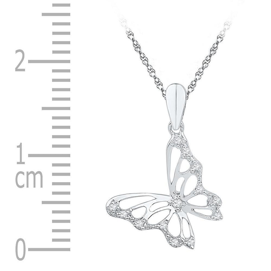 10kt White Gold Womens Round Diamond Butterfly Pendant 1/20 Cttw