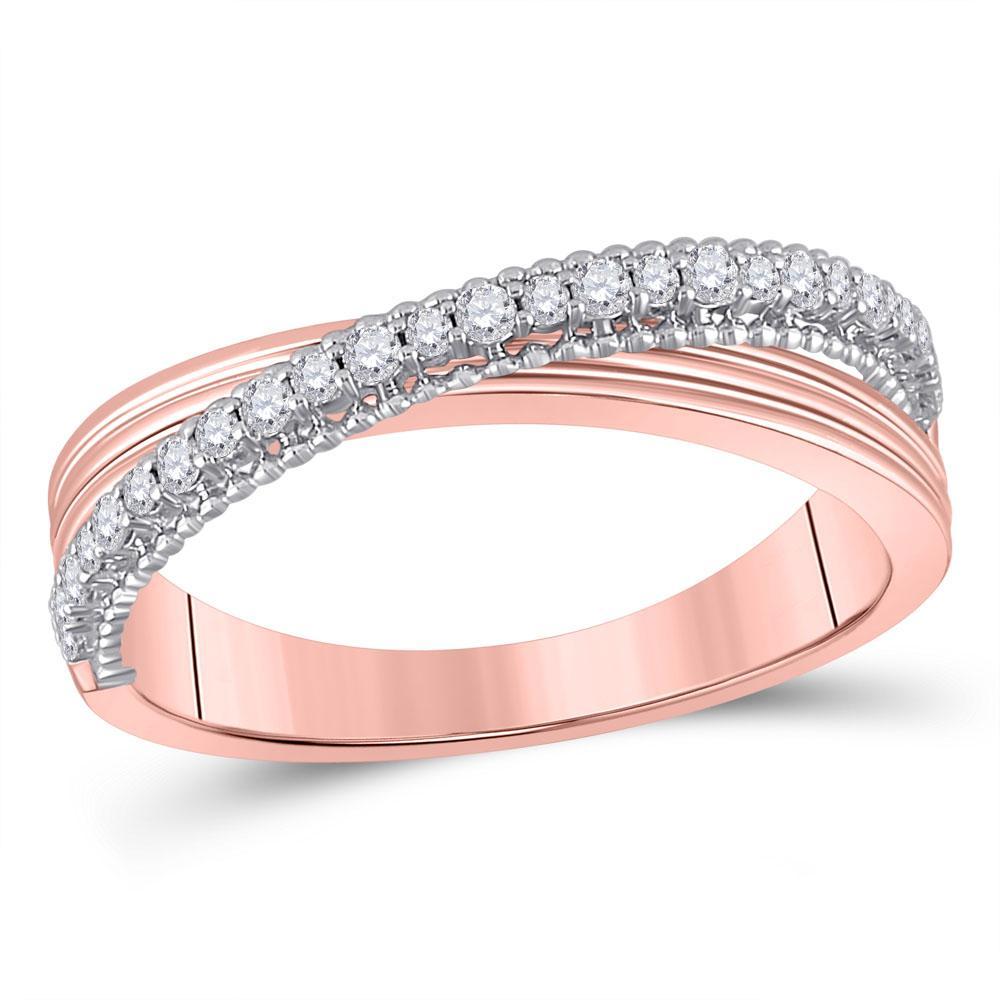14kt Two-tone Gold Womens Round Diamond Crossover Fashion Ring 1/5 Cttw