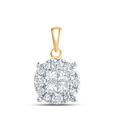 14kt Yellow Gold Womens Princess Diamond Fashion Cluster Pendant 1/2 Cttw