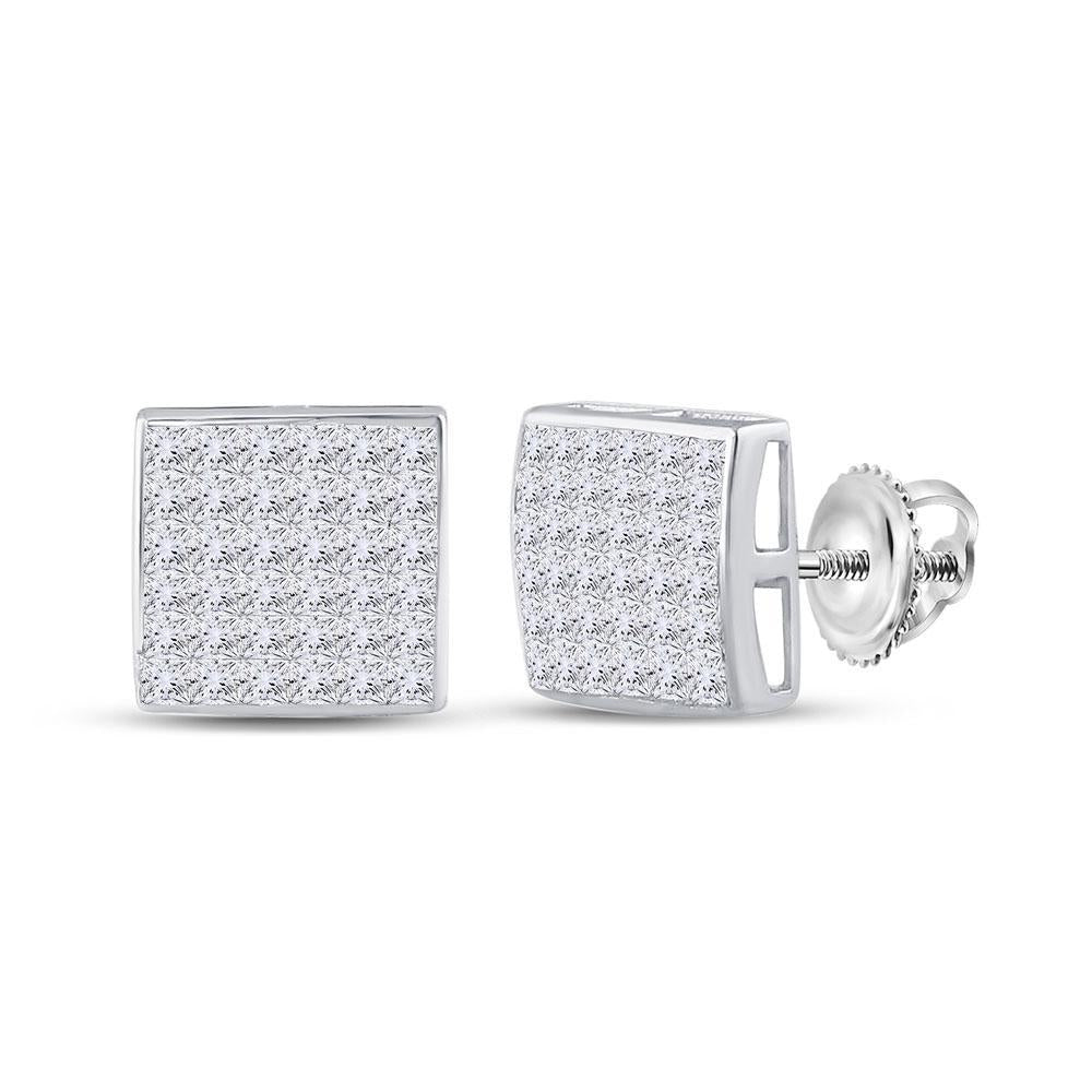 14kt White Gold Womens Princess Diamond Square Earrings 1 Cttw