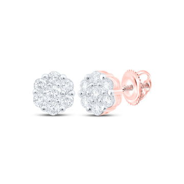 14kt Rose Gold Womens Round Diamond Flower Cluster Earrings 3/4 Cttw