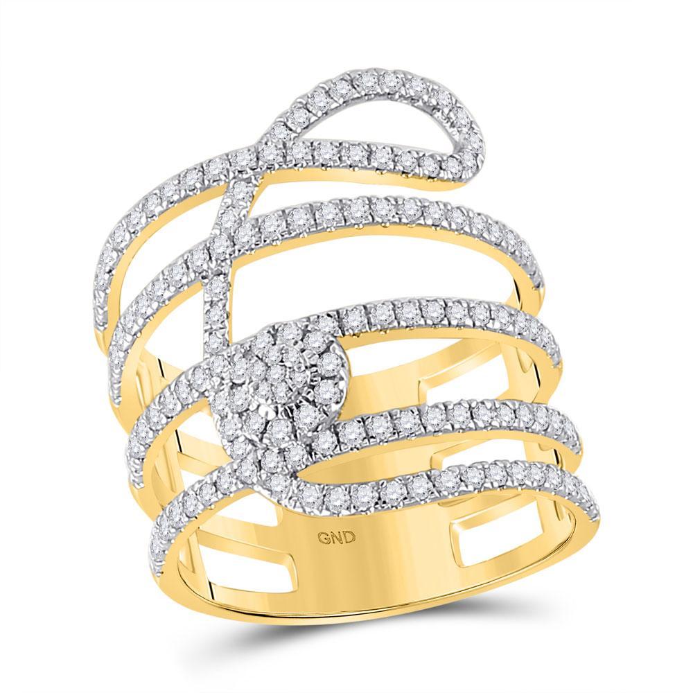 14kt Yellow Gold Womens Round Diamond Spiral Strand Cluster Ring 1 Cttw