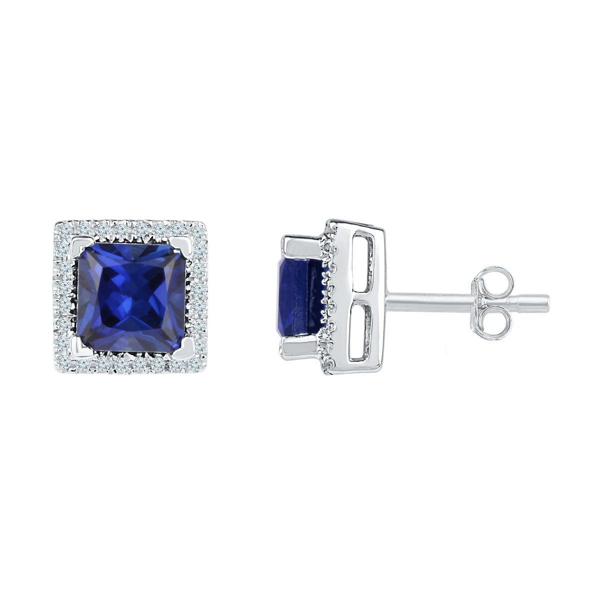 10kt White Gold Womens Princess Synthetic Blue Sapphire Stud Earrings 2 Cttw
