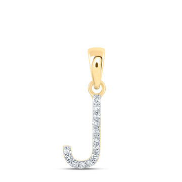 10kt Yellow Gold Womens Round Diamond J Initial Letter Pendant 1/20 Cttw