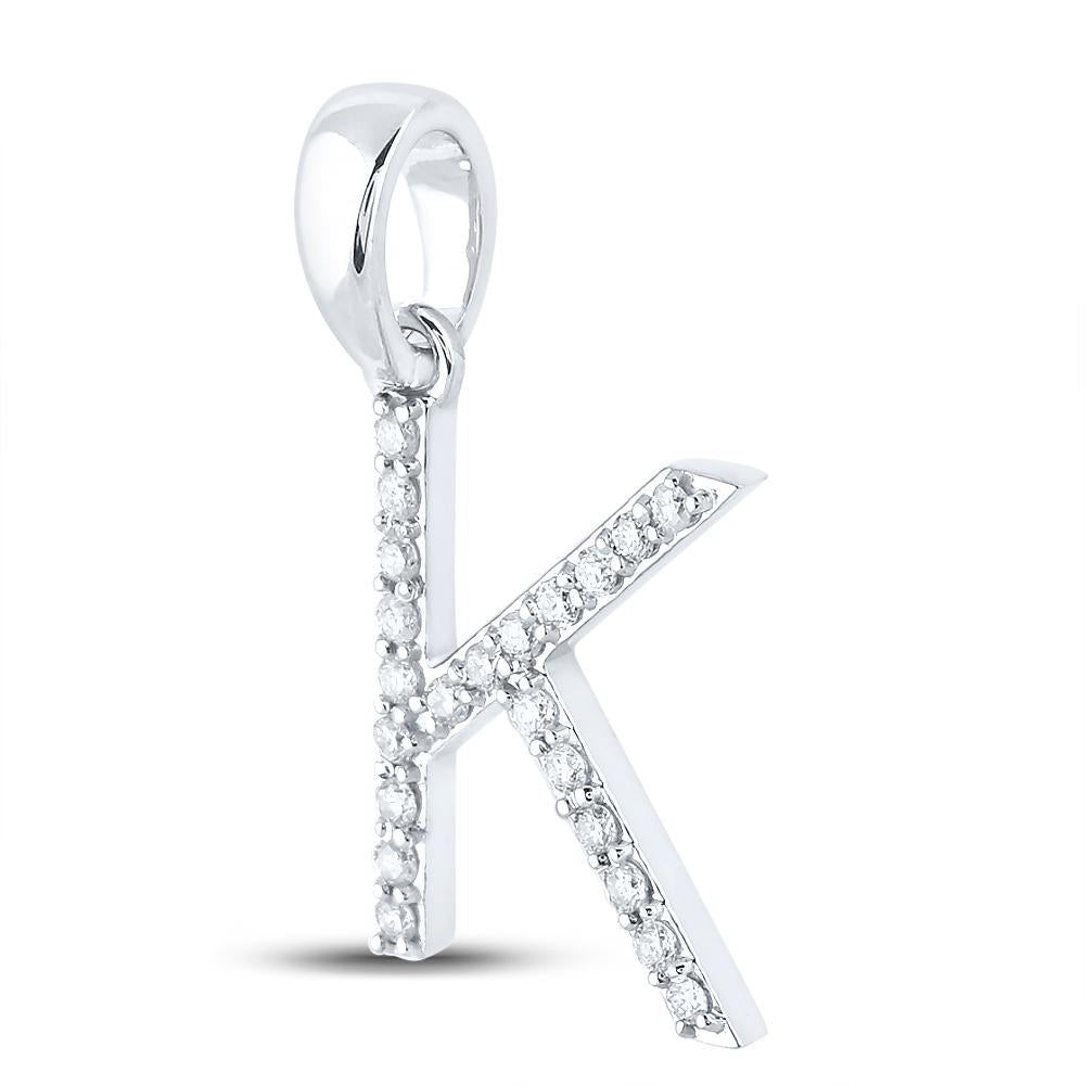 10kt White Gold Womens Round Diamond Initial K Letter Pendant 1/6 Cttw