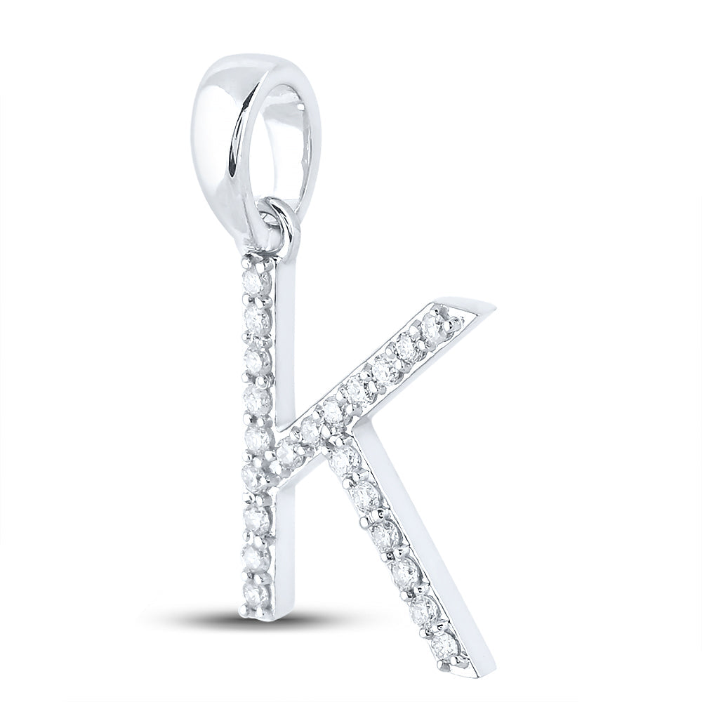 14kt White Gold Womens Round Diamond K Initial Letter Pendant 1/6 Cttw