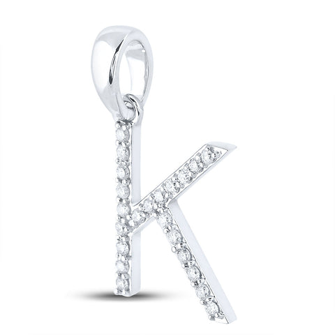 14kt White Gold Womens Round Diamond K Initial Letter Pendant 1/6 Cttw
