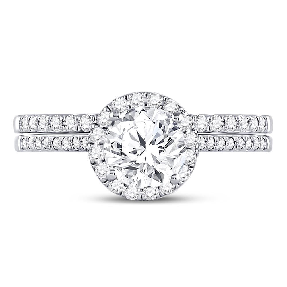 14kt White Gold Round Diamond Bridal Wedding Ring Band Set 1-3/8 Cttw