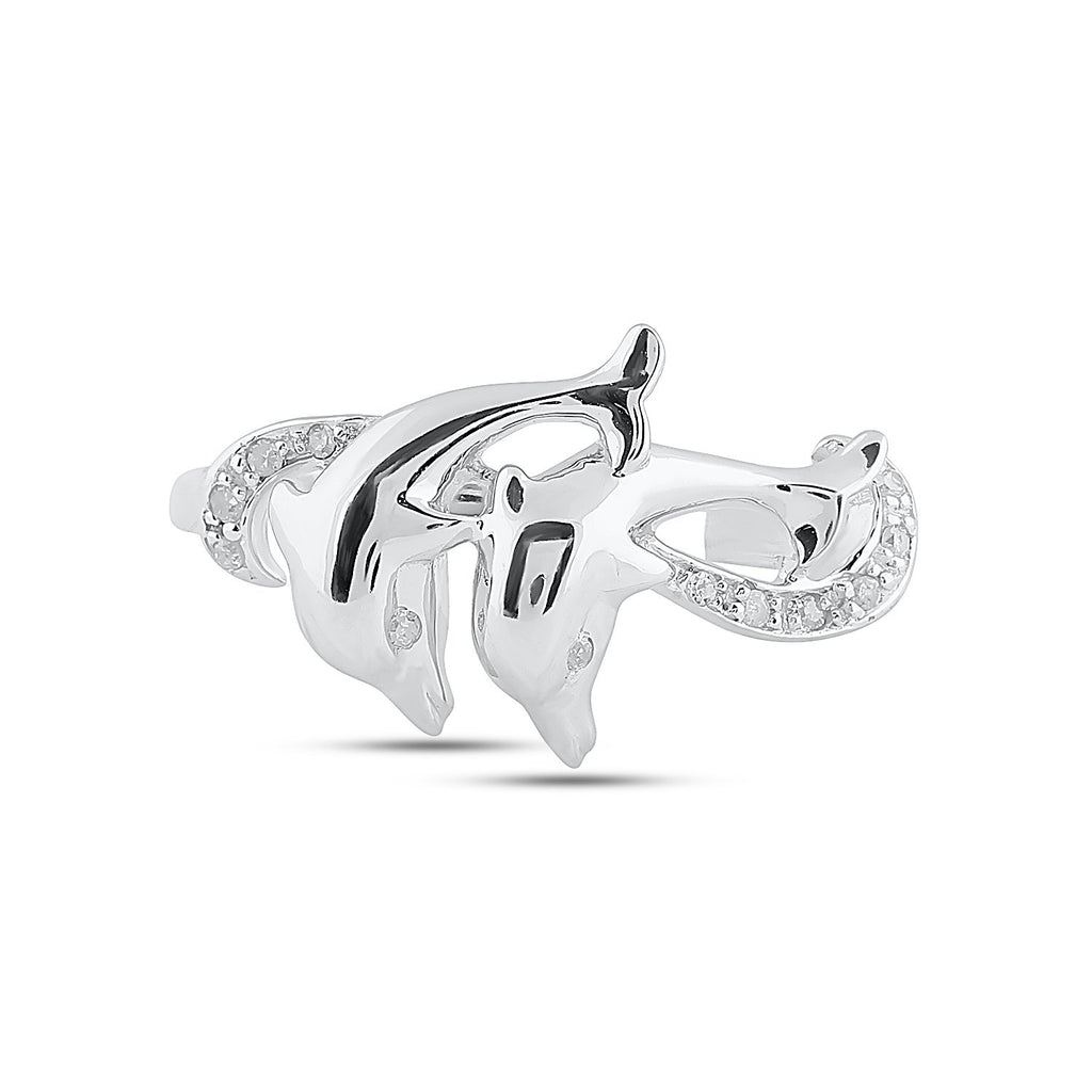10kt White Gold Womens Round Diamond Double Dolphin Accent Ring 1/20 Cttw