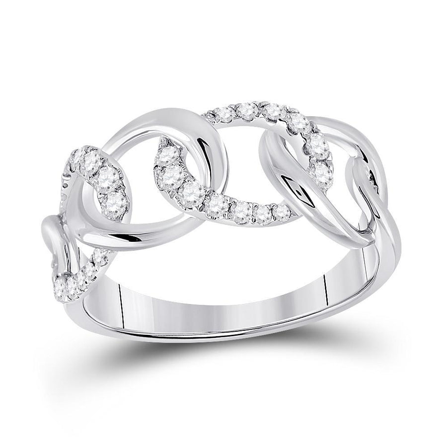 14kt White Gold Womens Round Diamond Curb Link Fashion Ring 1/3 Cttw