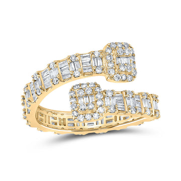 10kt Yellow Gold Womens Baguette Diamond Square Cuff Band Ring 1 Cttw