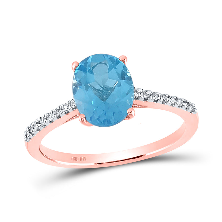 10kt Rose Gold Womens Oval Synthetic Blue Topaz Solitaire Ring 2-1/3 Cttw