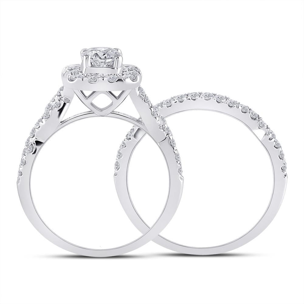 14kt White Gold Round Diamond Bridal Wedding Ring Band Set 1-1/2 Cttw