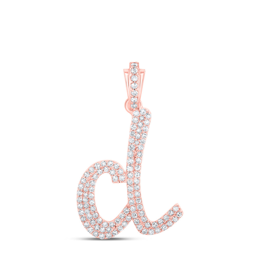 10kt Rose Gold Womens Round Diamond D Cursive Initial Letter Pendant 1/2 Cttw