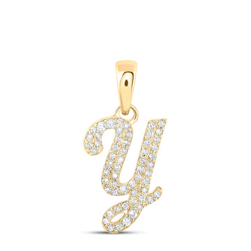 10kt Yellow Gold Womens Round Diamond Y Initial Letter Pendant 1/5 Cttw