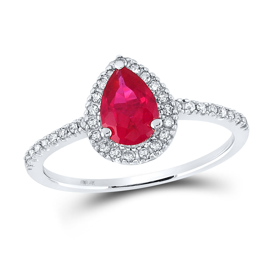 10kt White Gold Womens Pear Synthetic Ruby Solitaire Ring 1 Cttw