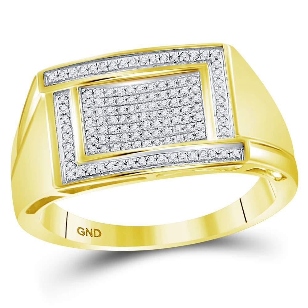 10kt Yellow Gold Mens Round Diamond Rectangle Cluster Ring 1/4 Cttw