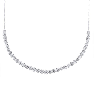 14kt White Gold Womens Round Diamond Flower Cluster Necklace 4-1/2 Cttw