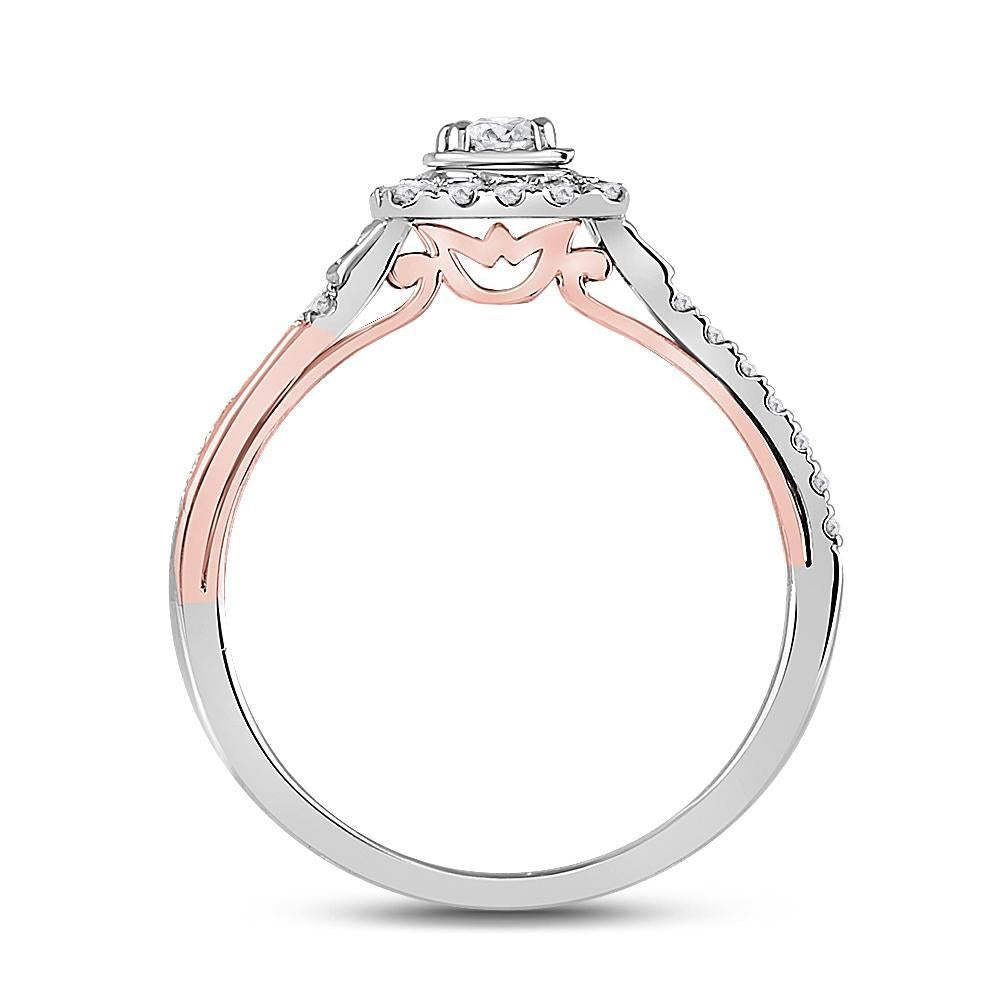 10kt Two-tone Gold Round Diamond Halo Bridal Wedding Engagement Ring 1/2 Cttw