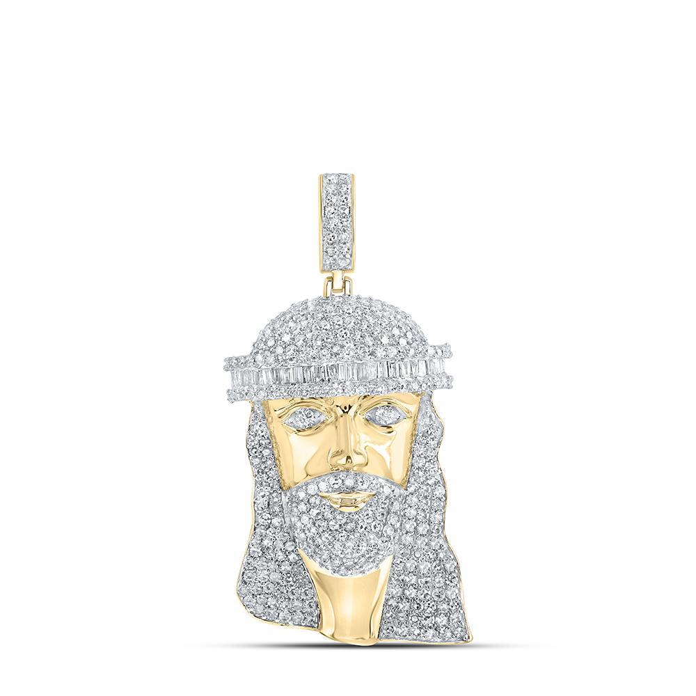 10kt Yellow Gold Mens Round Diamond Jesus Face Charm Pendant 2 Cttw