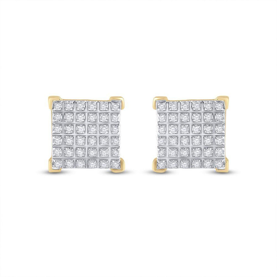 10kt Yellow Gold Mens Round Diamond Square Earrings 1/5 Cttw