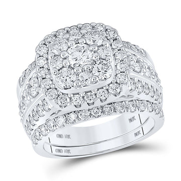 10kt White Gold Round Diamond Halo Bridal Wedding Ring Band Set 3 Cttw