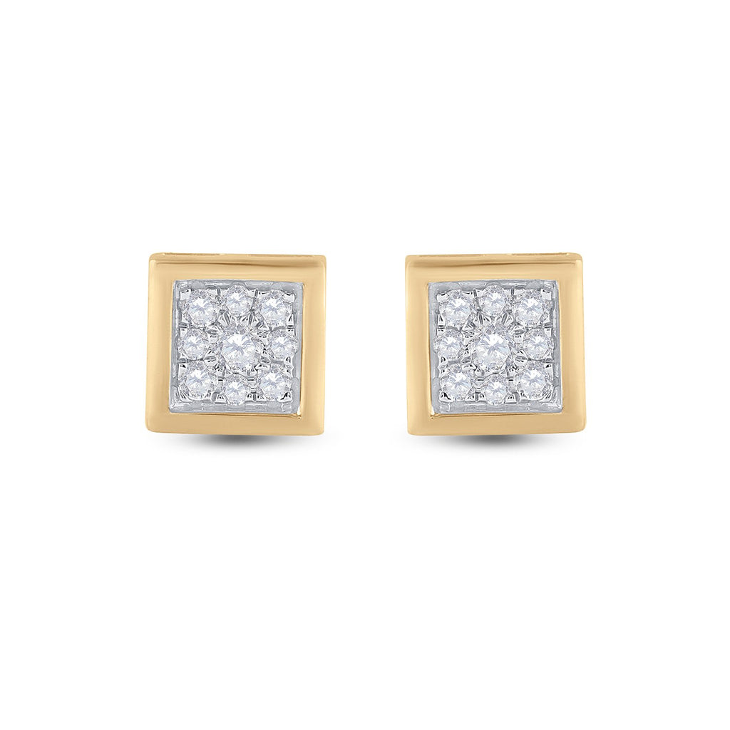 14kt Yellow Gold Mens Round Diamond Square Earrings 1/3 Cttw