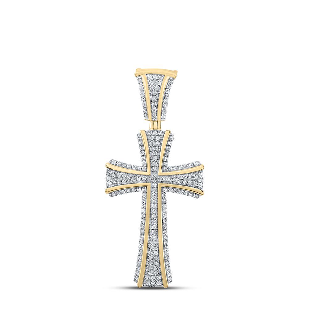 10kt Yellow Gold Mens Round Diamond Cross Charm Pendant 1/2 Cttw