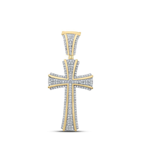 10kt Yellow Gold Mens Round Diamond Cross Charm Pendant 1/2 Cttw