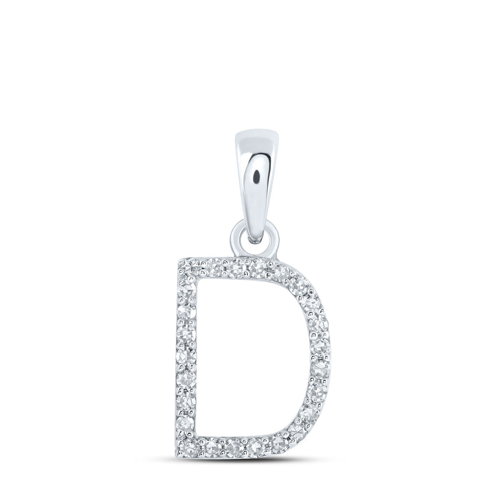 10kt White Gold Womens Round Diamond D Initial Letter Pendant 1/10 Cttw