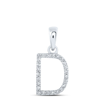 10kt White Gold Womens Round Diamond D Initial Letter Pendant 1/10 Cttw
