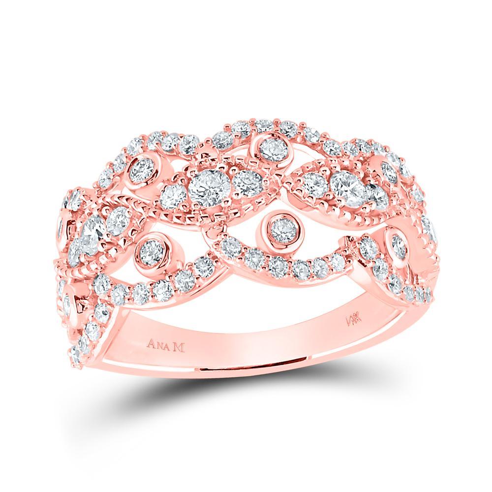 14kt Rose Gold Womens Round Diamond Rounded Edge Band Ring 1 Cttw