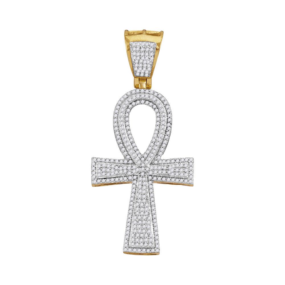 10kt Yellow Gold Mens Round Diamond Ankh Cross Charm Pendant 1 Cttw
