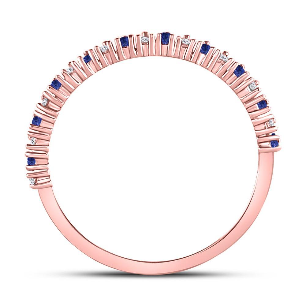 10kt Rose Gold Womens Round Blue Sapphire Diamond Stackable Band Ring 1/5 Cttw