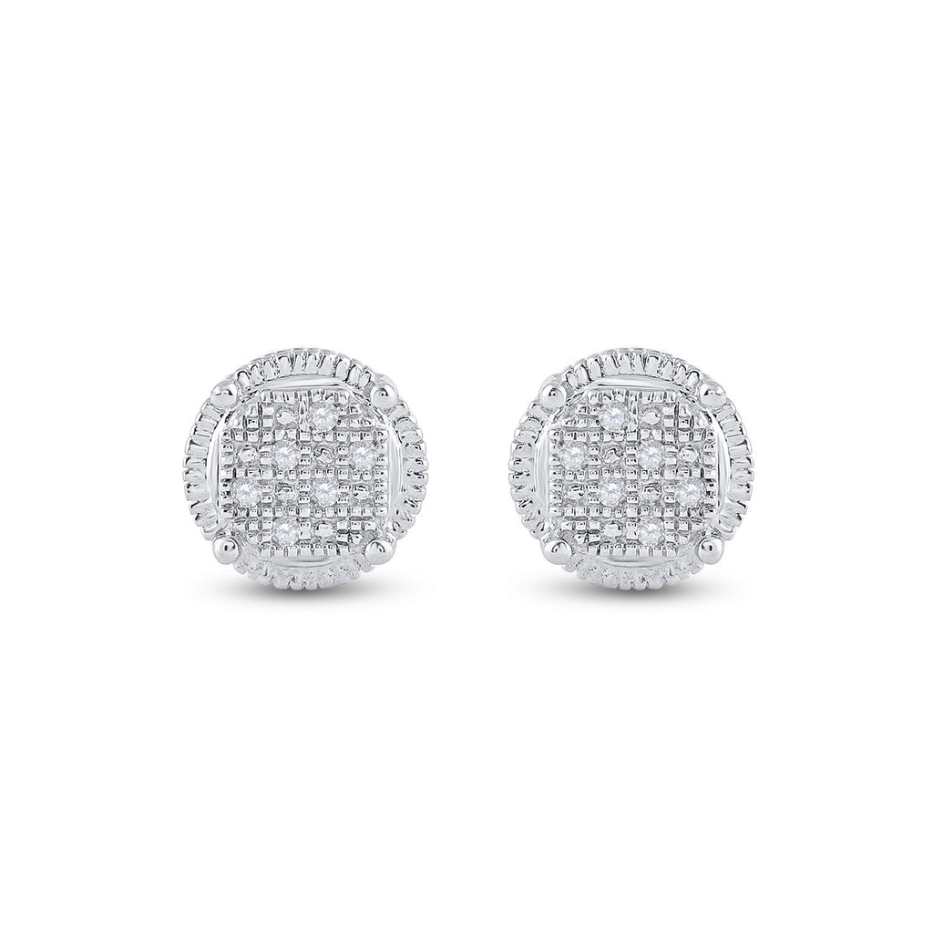 Sterling Silver Round Diamond Cluster Earrings .03 Cttw
