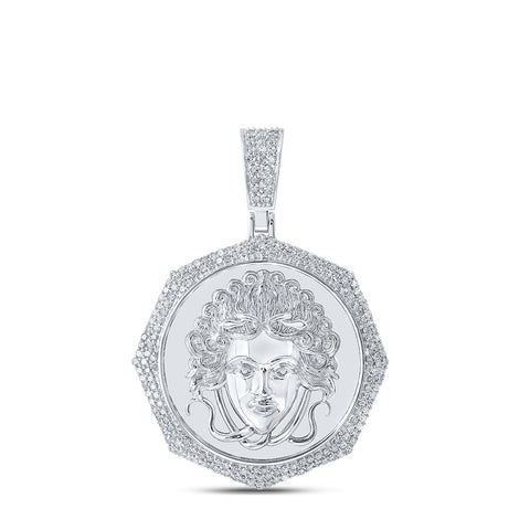 Sterling Silver Mens Round Diamond Medusa Charm Pendant 1-1/4 Cttw