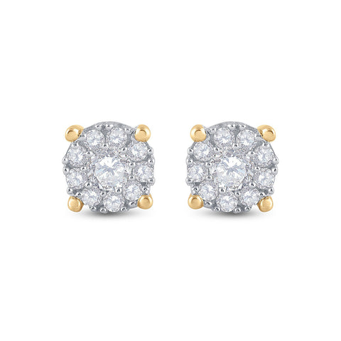 14kt Yellow Gold Womens Round Diamond Halo Earrings 3/4 Cttw