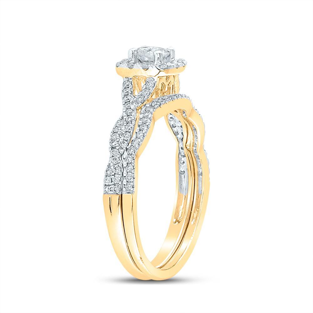 14kt Yellow Gold Round Diamond Twist Bridal Wedding Ring Band Set 5/8 Cttw