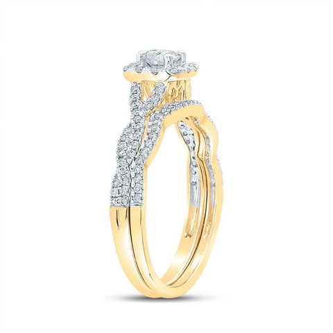 14kt Yellow Gold Round Diamond Twist Bridal Wedding Ring Band Set 5/8 Cttw