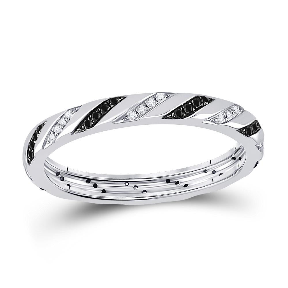 10kt White Gold Womens Round Black Color Enhanced Diamond Eternity Ring 1/5 Cttw