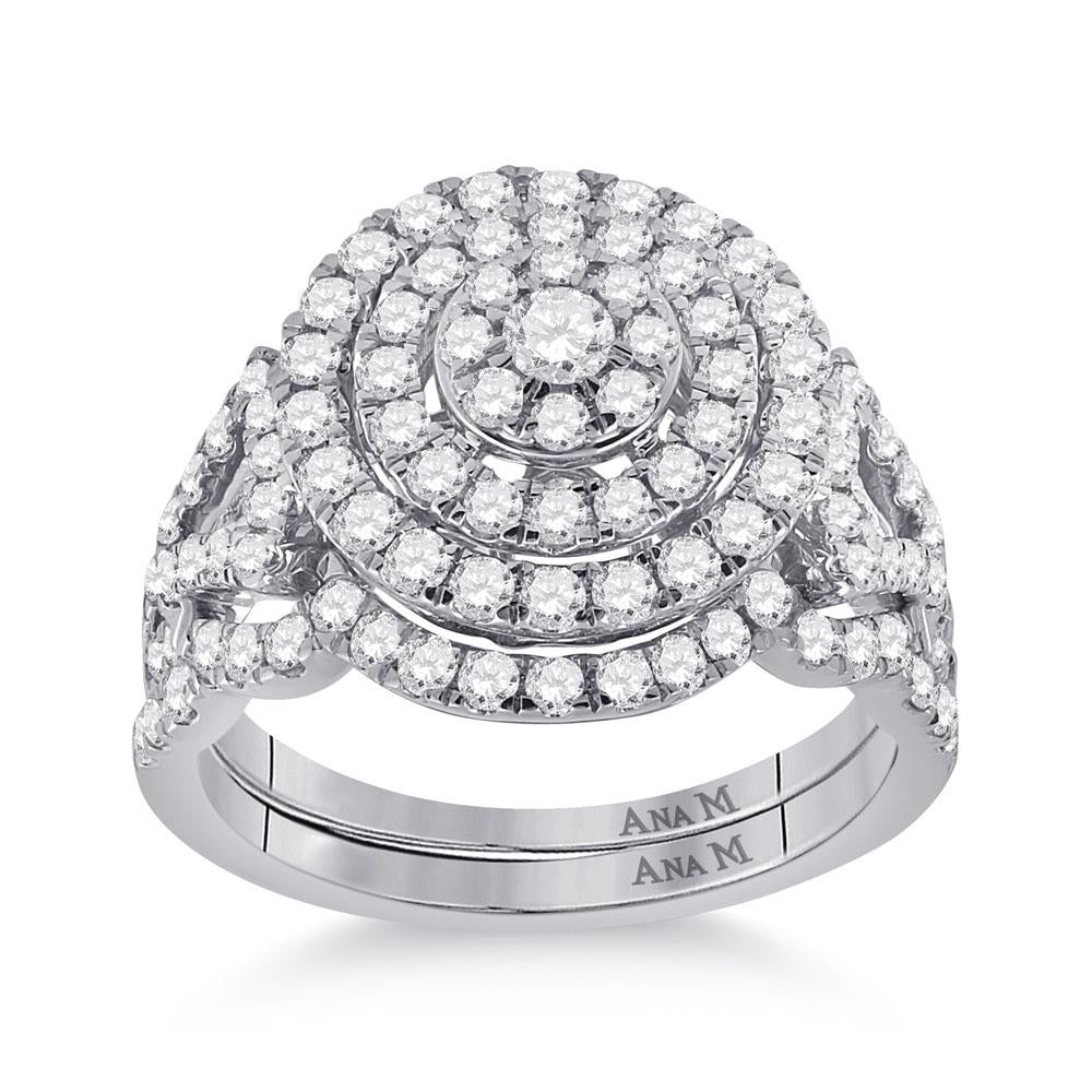 14kt White Gold Round Diamond Bridal Wedding Ring Band Set 1-1/3 Cttw