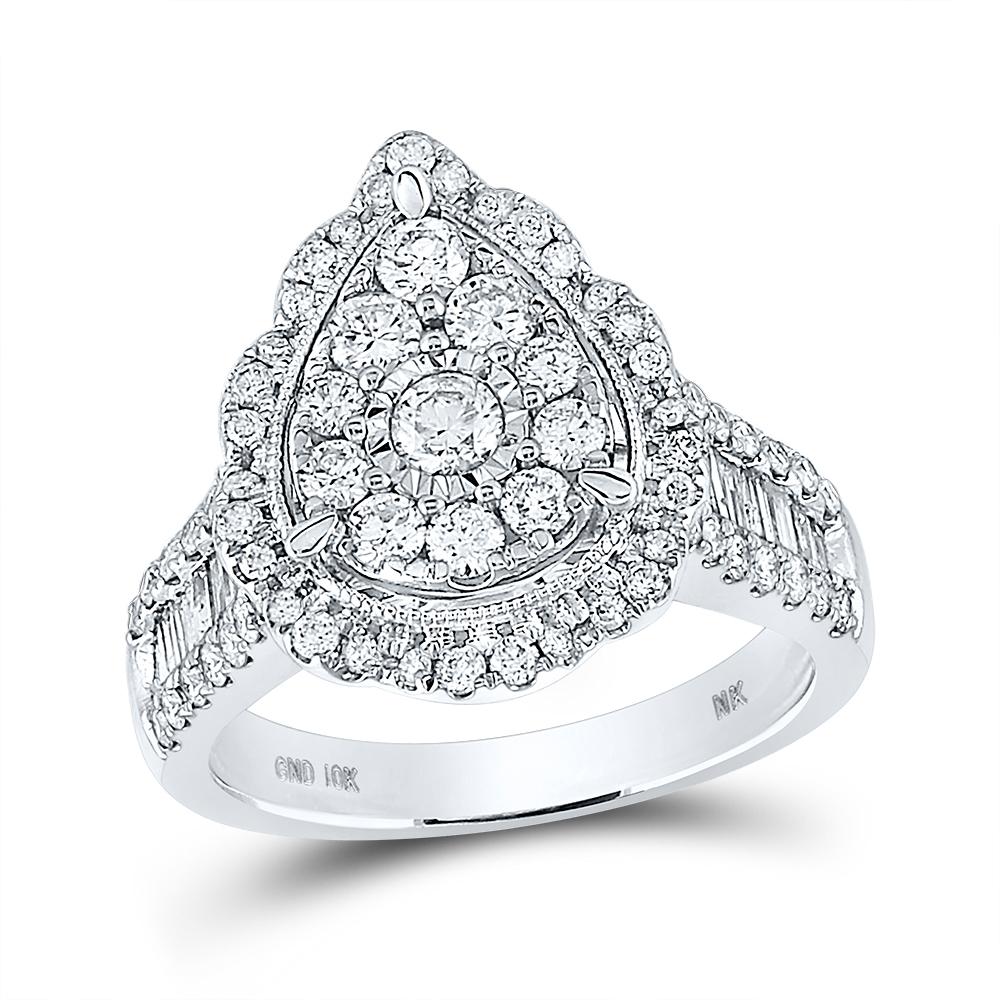 10kt White Gold Round Diamond Teardrop Bridal Wedding Engagement Ring 1-5/8 Cttw