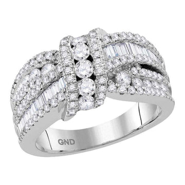 10kt White Gold Womens Round Diamond Crossover Band Ring 1-1/2 Cttw