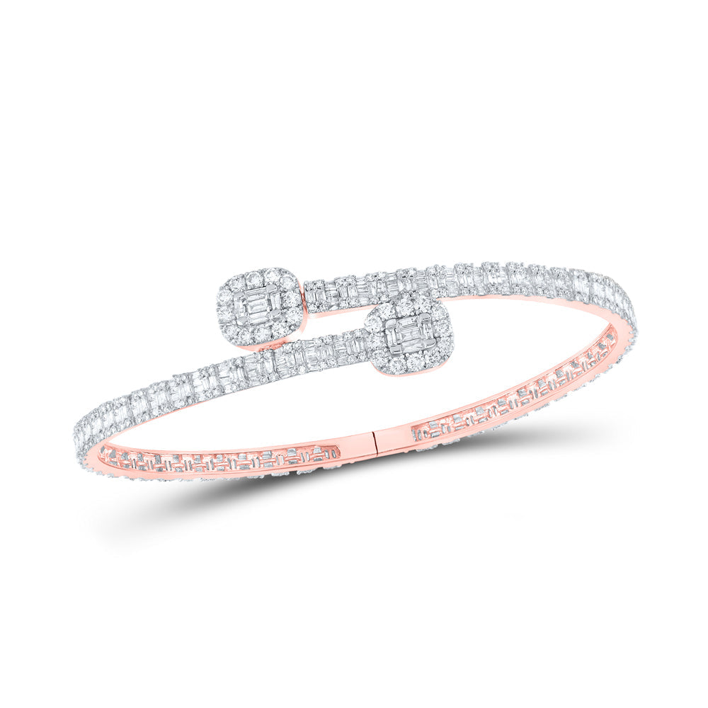 14kt Rose Gold Mens Baguette Diamond Cuff Bangle Bracelet 4-1/4 Cttw
