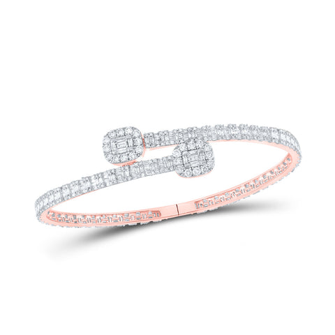 14kt Rose Gold Mens Baguette Diamond Cuff Bangle Bracelet 4-1/4 Cttw