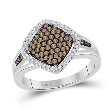 10kt White Gold Womens Round Brown Diamond Cluster Ring 1/2 Cttw