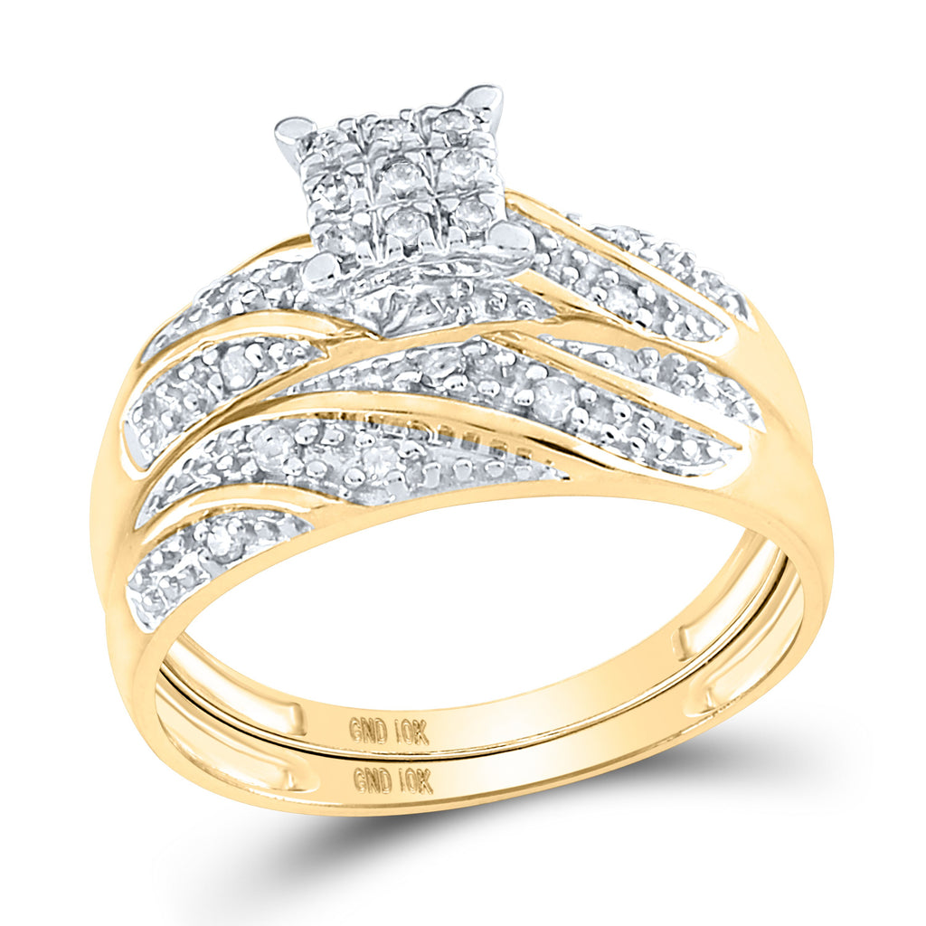 10kt Yellow Gold His Hers Round Diamond Square Matching Wedding Set 1/3 Cttw
