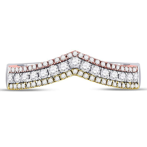 10kt Tri-Tone Gold Womens Round Diamond Chevron Band Ring 1/2 Cttw