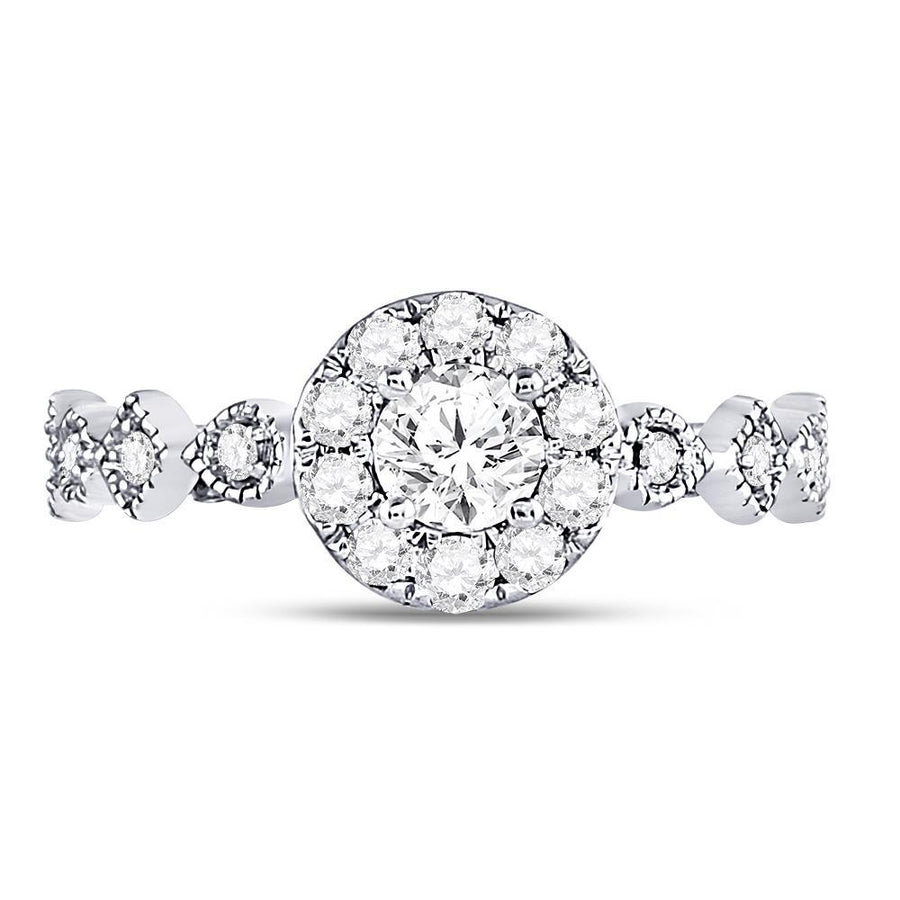 14kt Two-tone Gold Round Diamond Halo Bridal Wedding Engagement Ring 3/4 Cttw